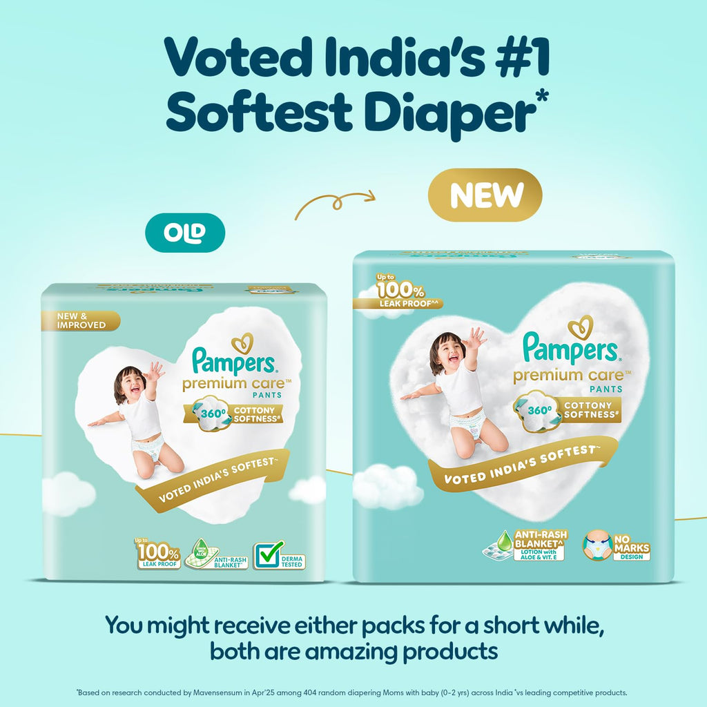 Pampers Premium Care Pant Style Baby Diapers XXL 30 Count | No Marks Design | Voted India’s #1 Softest Diaper | All in 1 diaper with 360 Cottony Softness