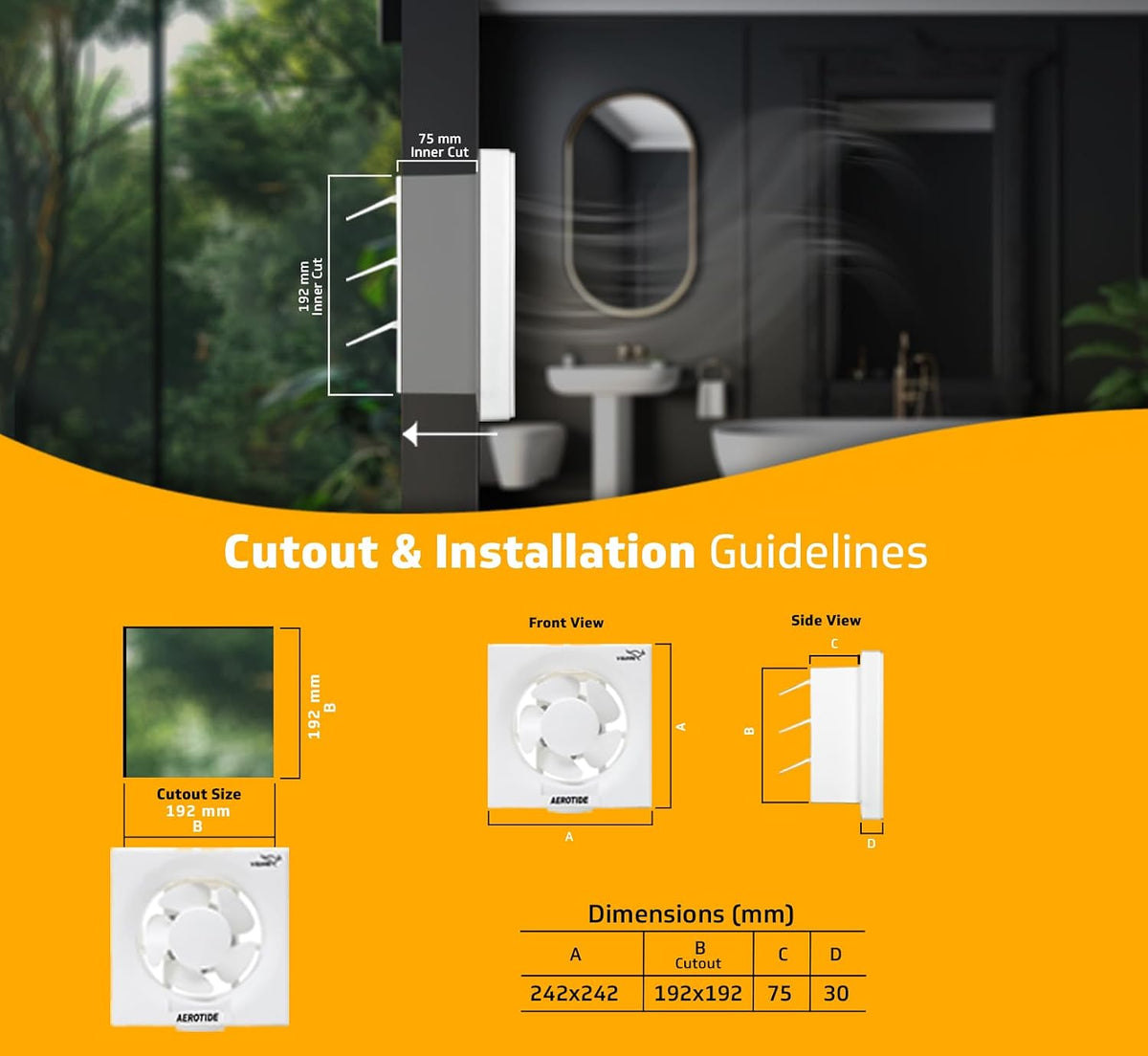 V-Guard Aerotide 6 Exhaust Fan; Speed: 1350 RPM; Sweep: 15 cm and Air Delivery 330 m³/Hr (White) (Blade Size: 6 inch)