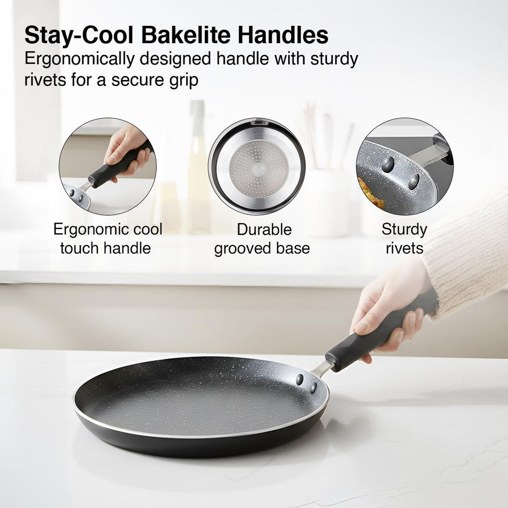 Prestige Omega Deluxe 25cm Granite Dosa Tawa|Non-Stick with 5 Layers Coating|Dishwasher Safe|