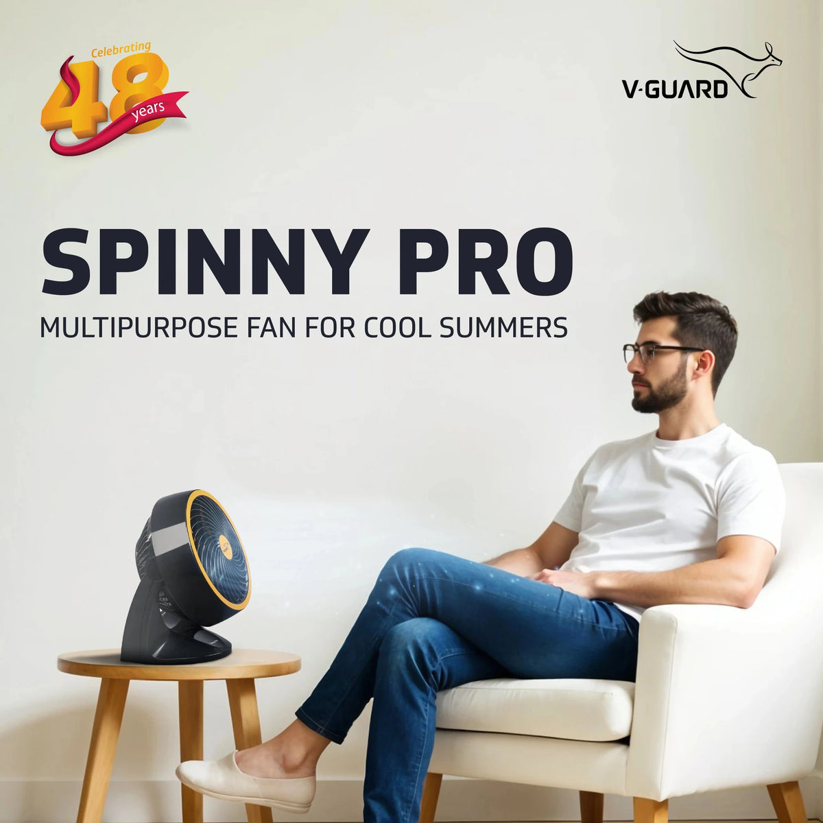 V-Guard Spinny Pro | High Speed with 2 Year Warranty 180 mm Table Fan (Orange Black | Pack of 1)