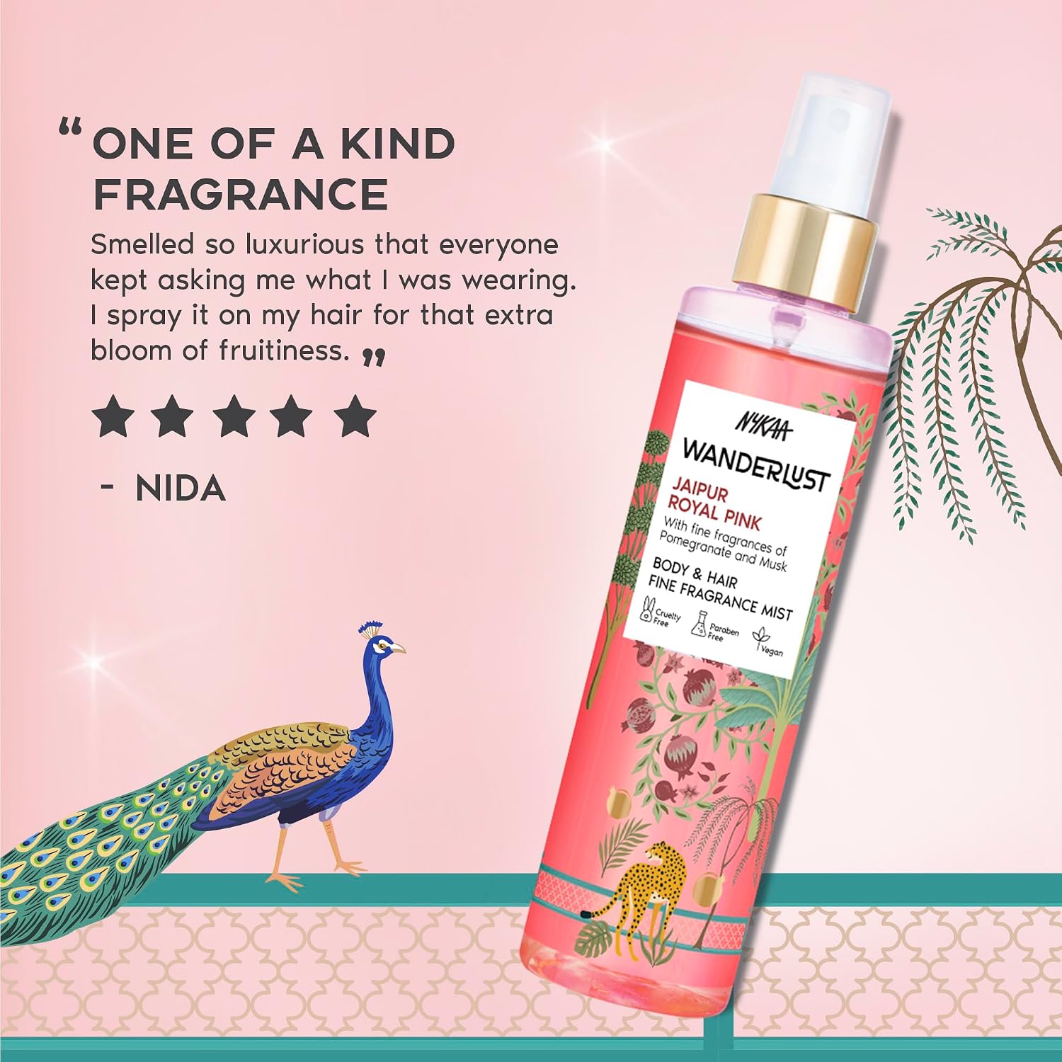 Nykaa Wanderlust Jaipur Royal Pink Body & Hair Fine Fragrance Mist 200 ml