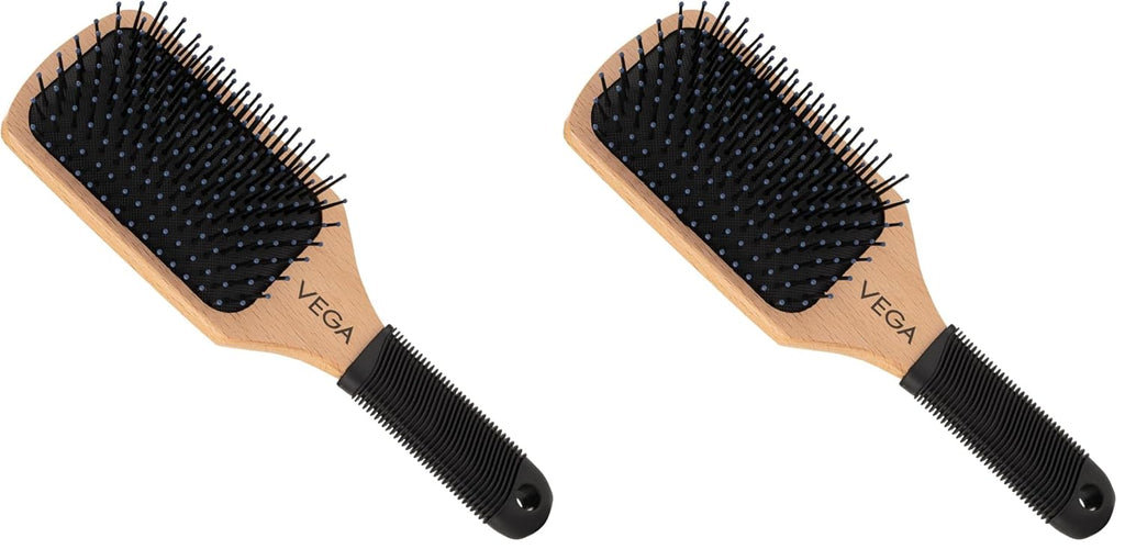 Vega Wooden Paddle Hair Brush (India's No.1* Hair Brush Brand) For Men and Women (E1-PB) (Pack of 2)