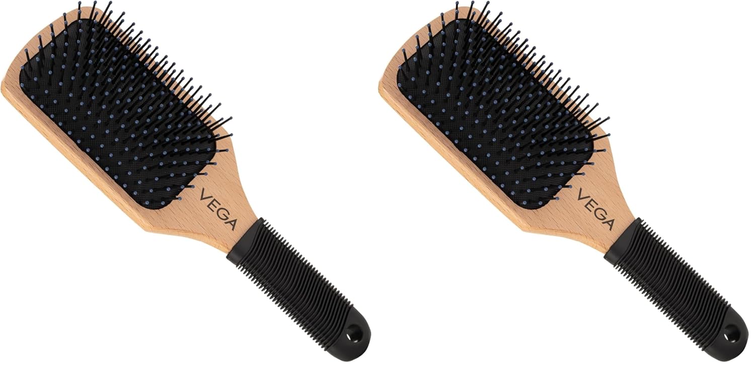 Vega Wooden Paddle Hair Brush (India's No.1* Hair Brush Brand) For Men and Women (E1-PB) (Pack of 2)