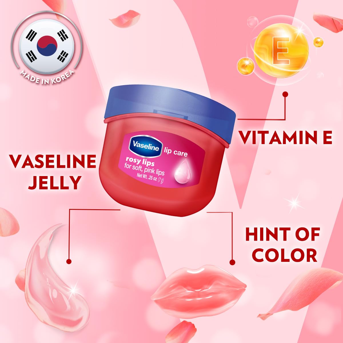 Vaseline Lip Therapy Rosy Lips | Tinted Balm for Soft Pink Finish | 72Hr Moisturization | Rosy Floral Fragrance | 7g