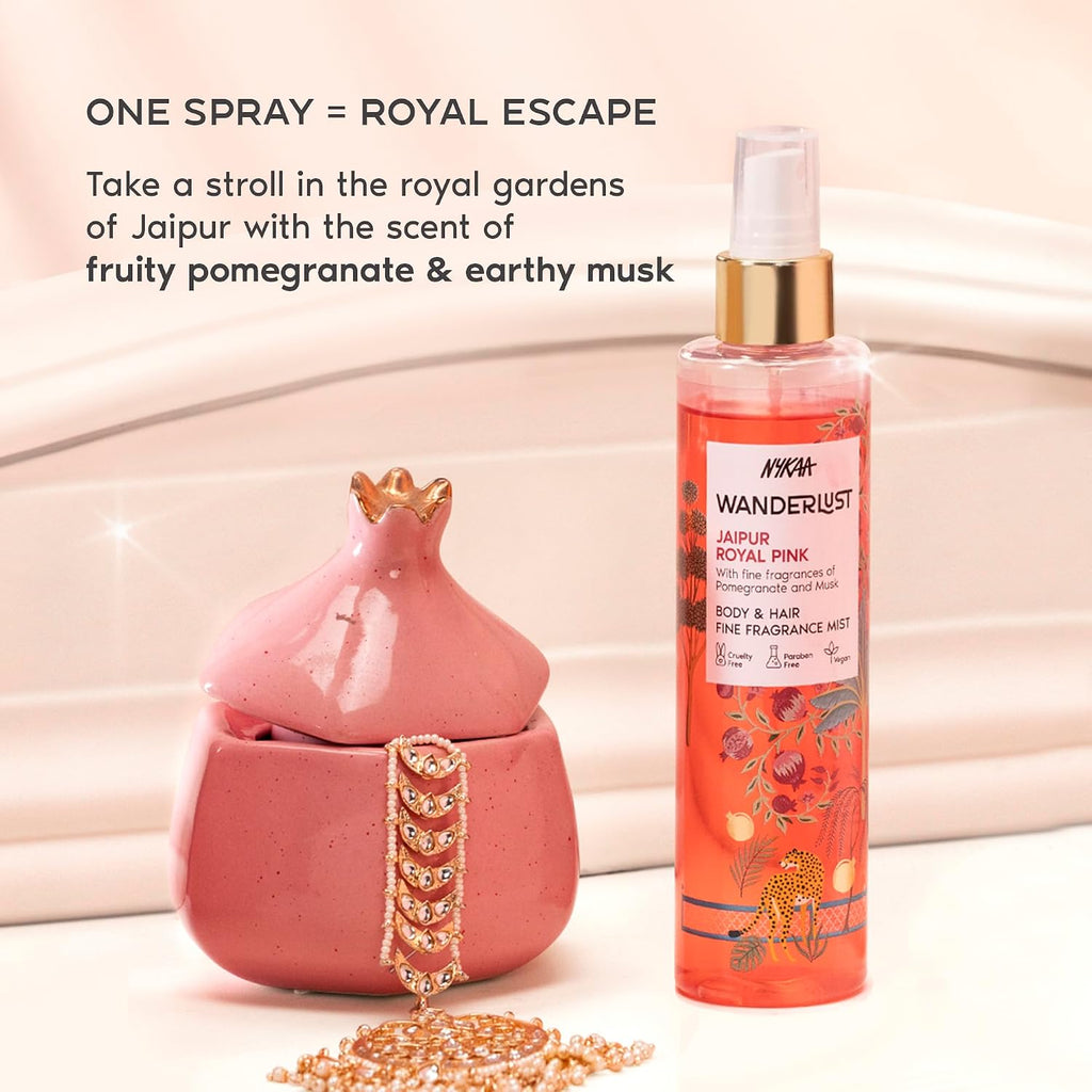 Nykaa Wanderlust Jaipur Royal Pink Body & Hair Fine Fragrance Mist 200 ml