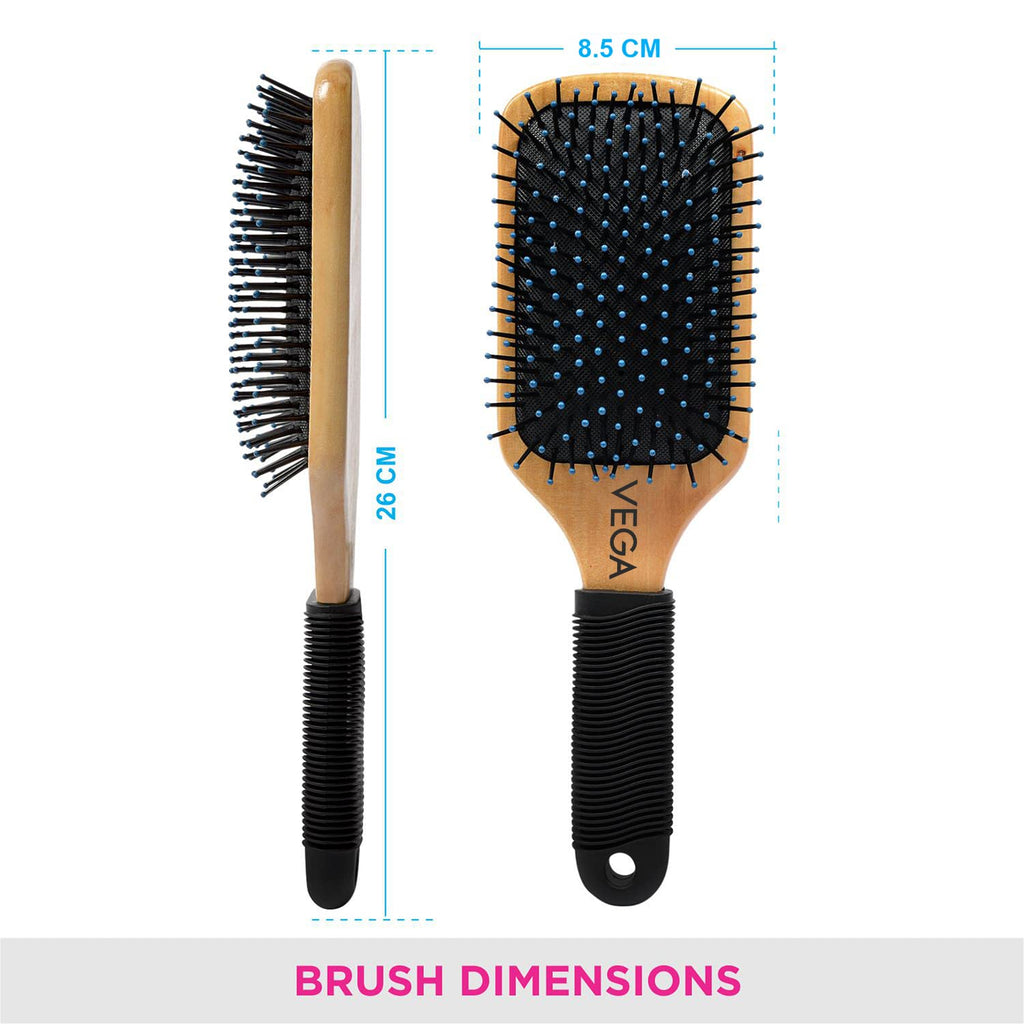 Vega Wooden Paddle Hair Brush (India's No.1* Hair Brush Brand) For Men and Women (E1-PB) (Pack of 2)