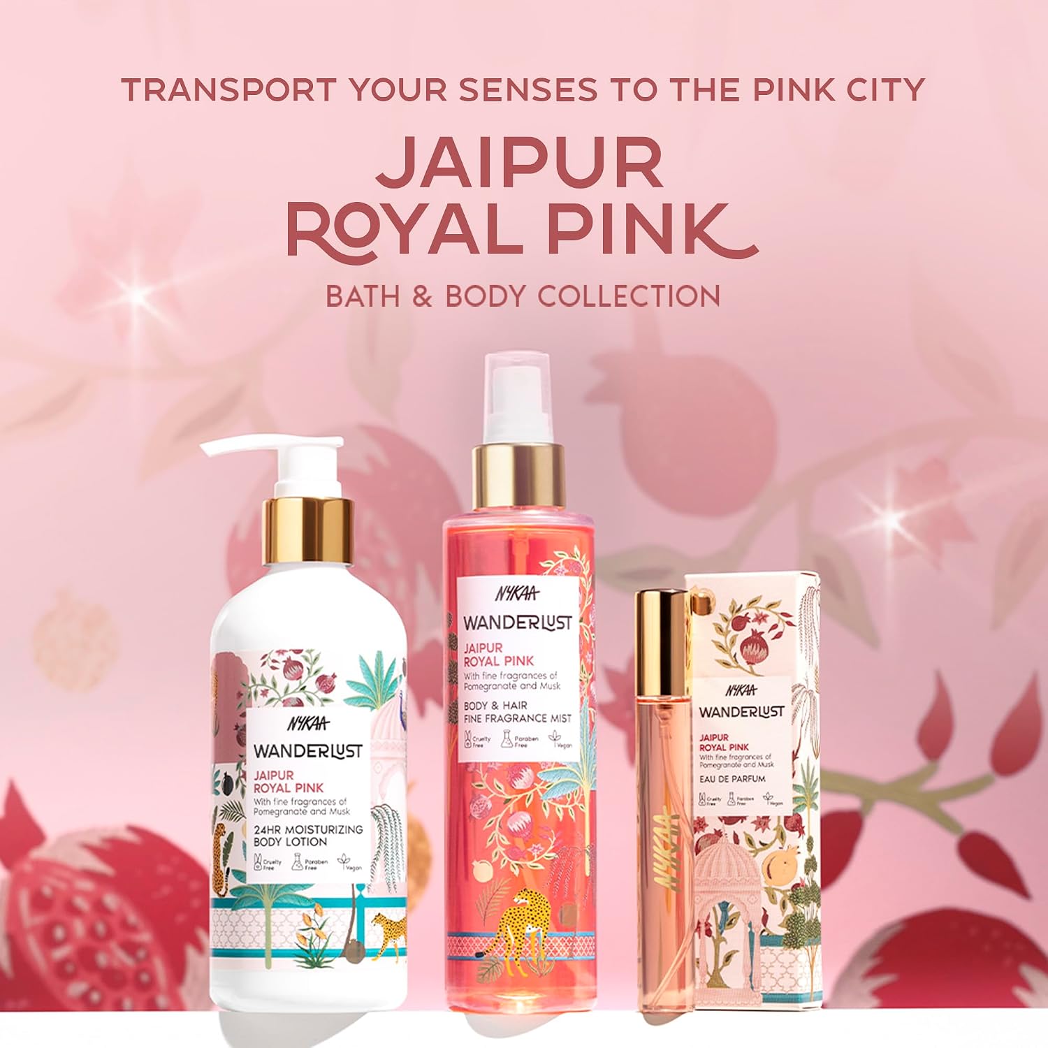 Nykaa Wanderlust Jaipur Royal Pink Body & Hair Fine Fragrance Mist 200 ml