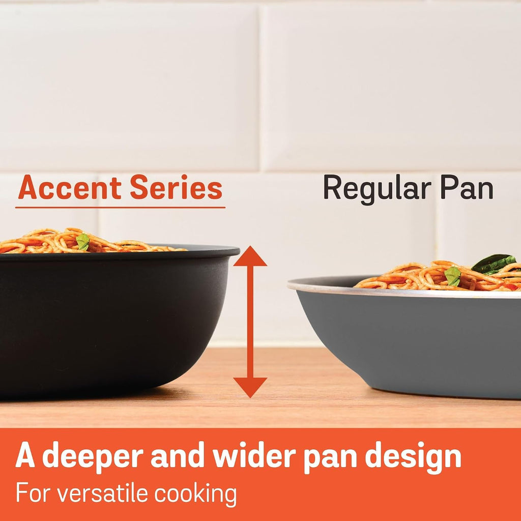 Meyer Accent Series Hard Anodized + Non-stick Chef's Pan/ Stir fry with Ergonomic Grip Silicone Handle| Gas and Induction Compatible, 4.5 Liters, Matte Black