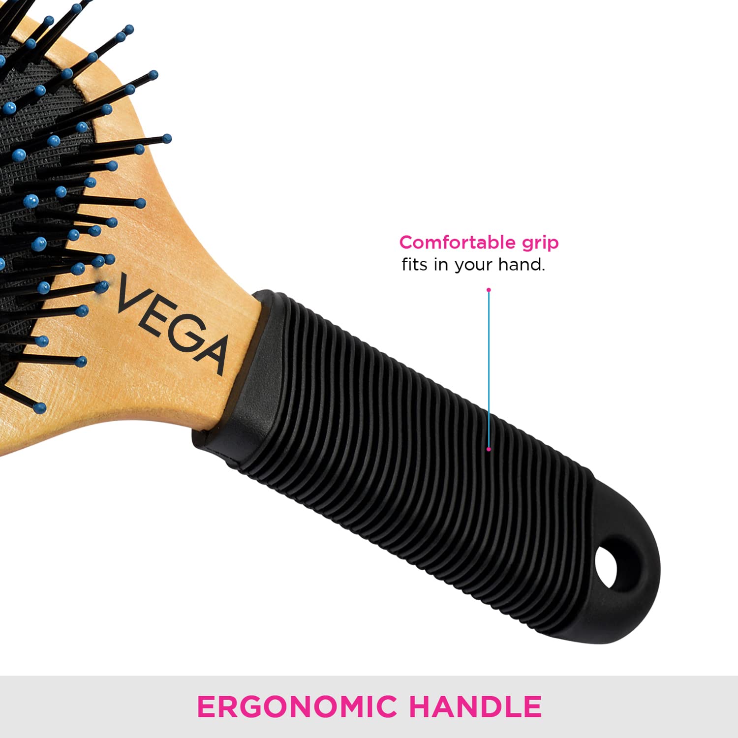 Vega Wooden Paddle Hair Brush (India's No.1* Hair Brush Brand) For Men and Women (E1-PB) (Pack of 2)