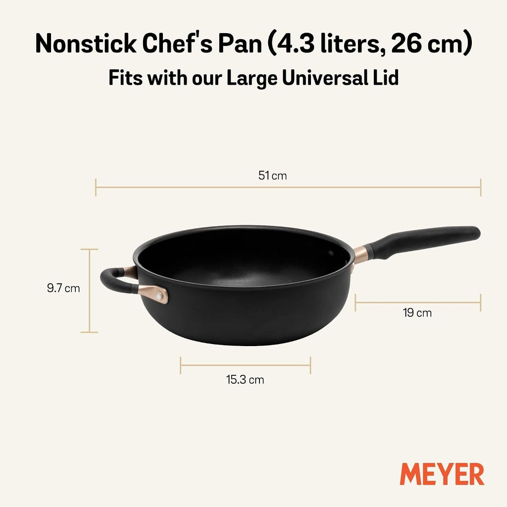 Meyer Accent Series Hard Anodized + Non-stick Chef's Pan/ Stir fry with Ergonomic Grip Silicone Handle| Gas and Induction Compatible, 4.5 Liters, Matte Black