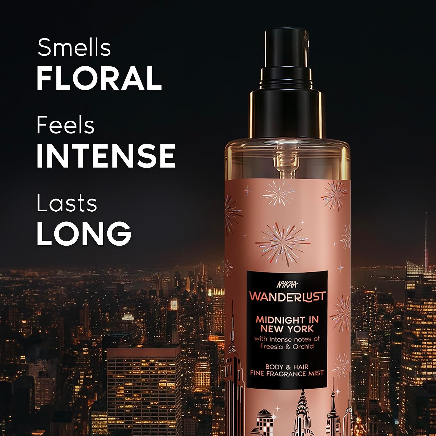 Nykaa Wanderlust Midnight in New York Body & Hair Fine Fragrance | Perfume Mist for Women – 200 ml I Orchid & Musk | Long–Lasting, Travel-Friendly,...