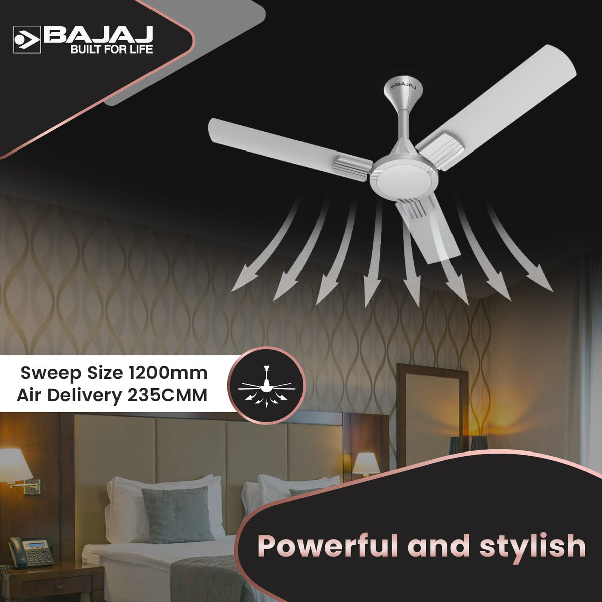 Bajaj Artisan 12S2 1200MM Ceiling Fans for Home | BEE-2 Star Rated Energy Efficient |