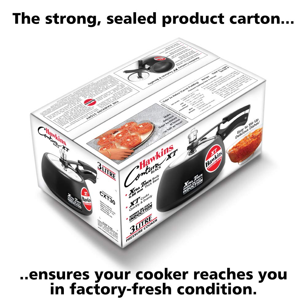 Hawkins Contura Black XT Induction Compatible Aluminium Inner Lid Pressure Cooker, 3 Litre, Black (CXT30)