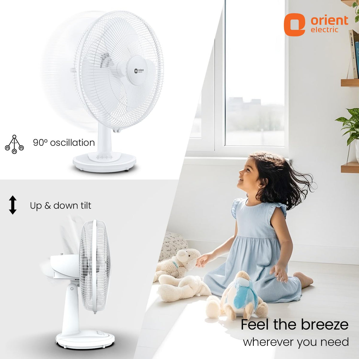 Orient Electric 400 mm Table 77 | High Speed Table Fan for Home|100% Copper Motor with Thermal Overload Protection | 90 Degree Oscillation | 3 Speed Control | Military Grade Guard | White