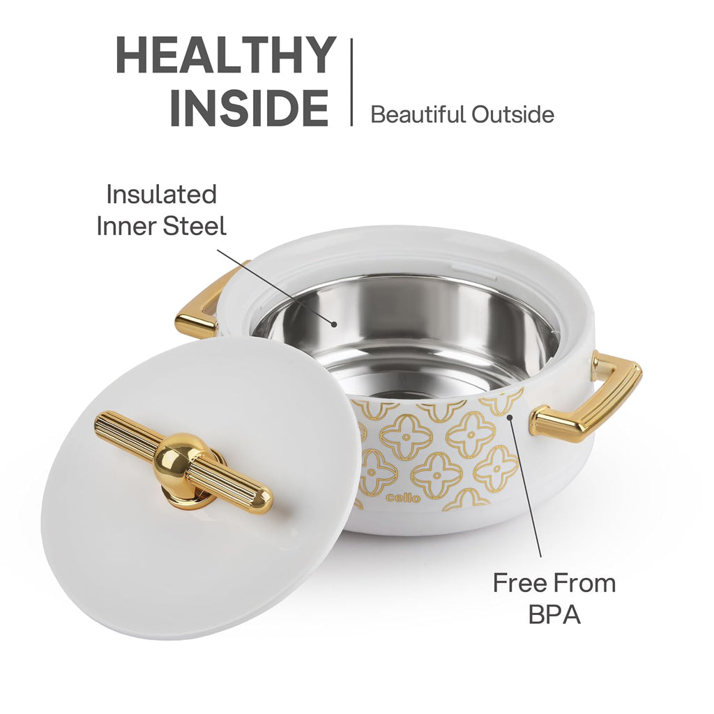 CELLO Jewel NX Insulated Serving Casserole Hot Pot Case for Daily Use 1500 ml, White |