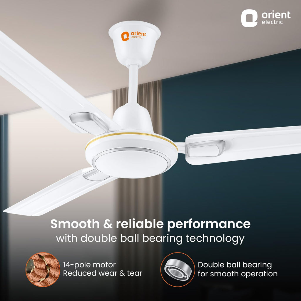 Orient Electric 1200 mm Pacific Air Déco| Decorative ceiling fan | Powerful airflow| BEE1 Star Rated | 2-year warranty | White Silver, pack of 1
