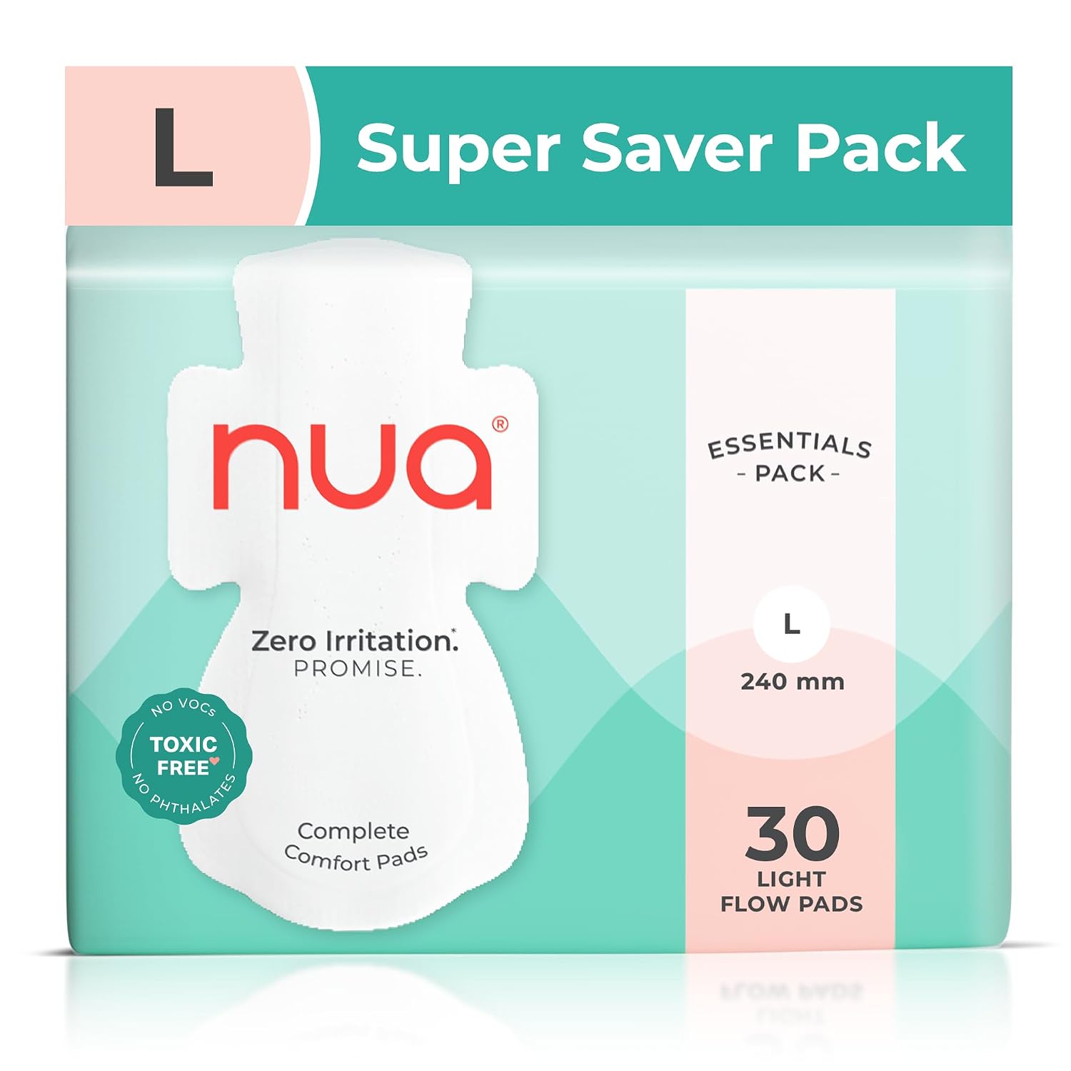 Nua Complete Comfort Sanitary Pads for Women L | Pack of 30 |