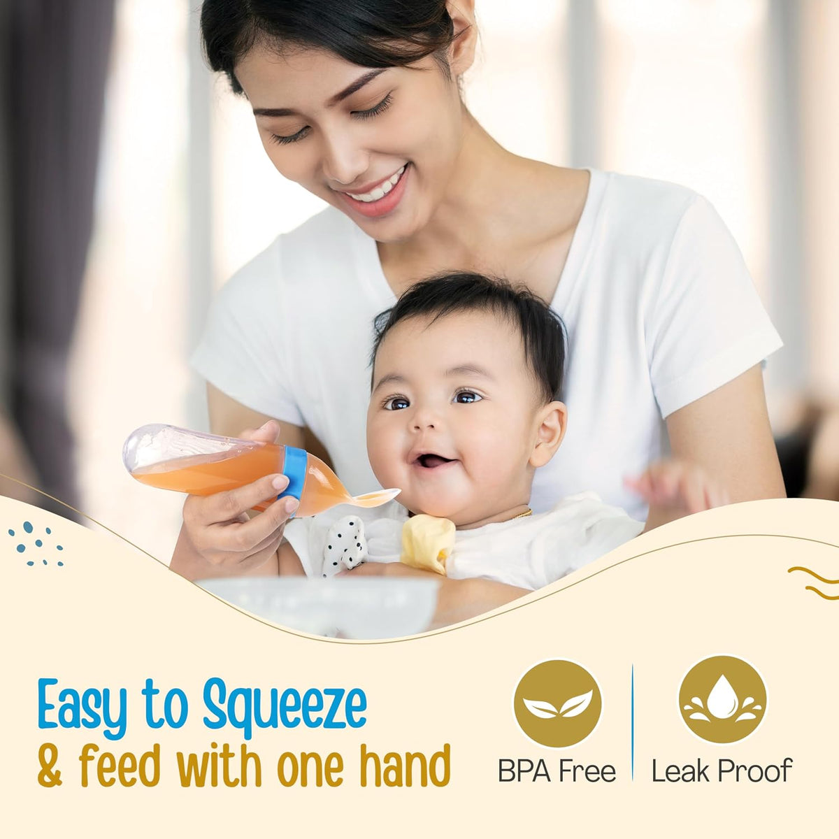 LuvLap Easy Squeezy Food Feeder with Silicone Bottle and Food Grade Spoon for Infant Baby, 90ml, BPA Free
