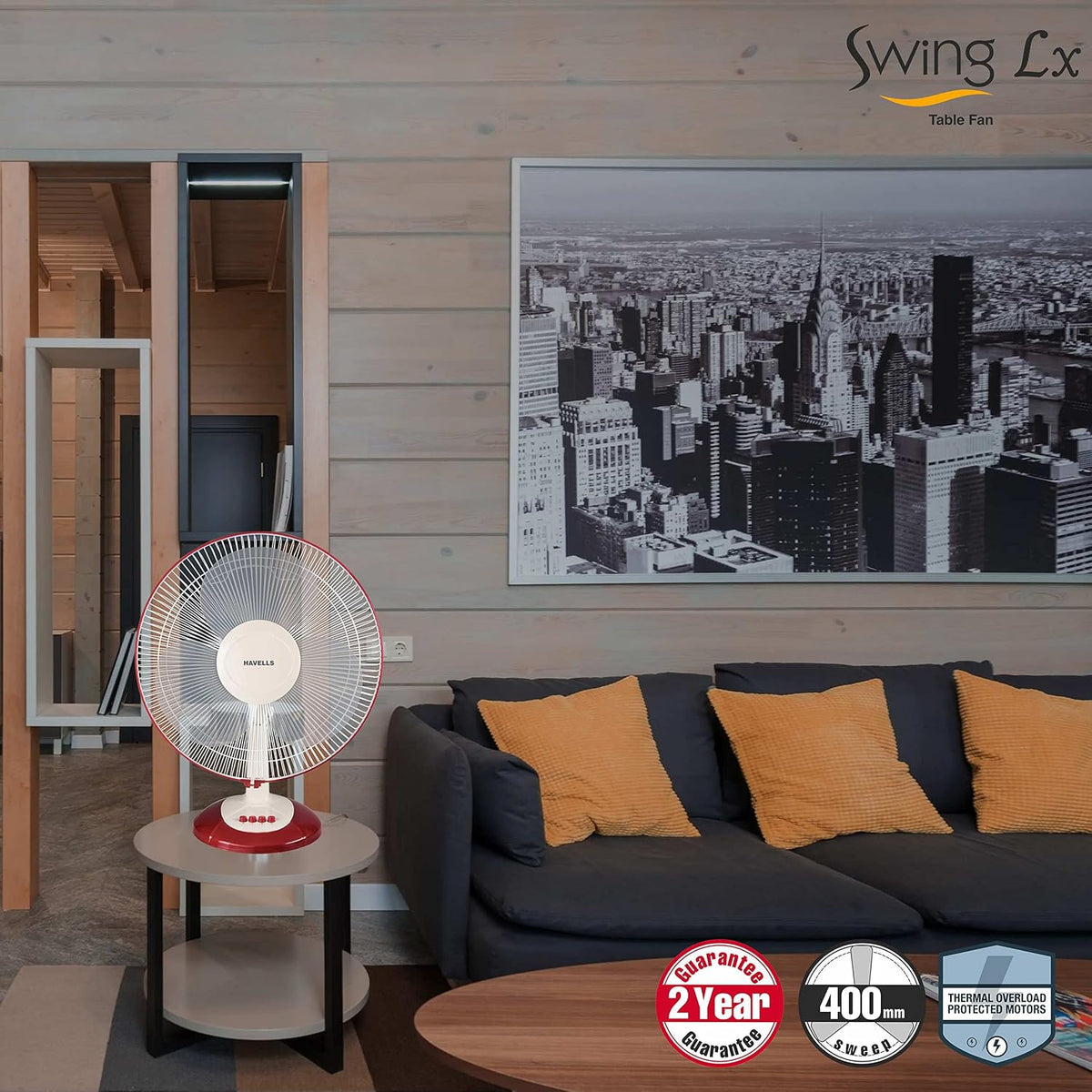 Havells Swing Lx 400mm Table Fan, Cherry