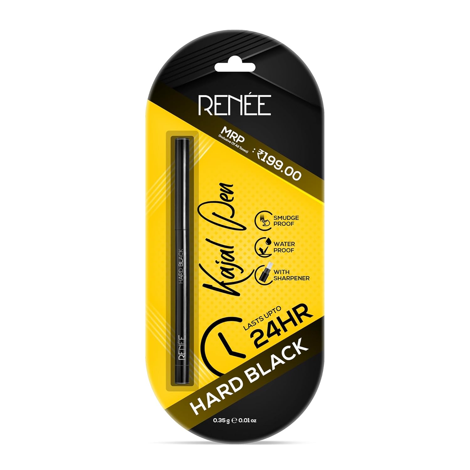 RENEE Hard Black Kajal Pen with Sharpener | 24 Hrs Stay
