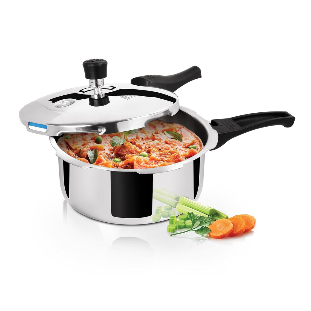 Milton Pro Cook Triply Pressure Cooker Stainless Steel with Outer Lid, 2 Litres, Induction and Gas Stove Compatible, Gasket Release System, 5 Years Warranty, ISI Certified, Silver