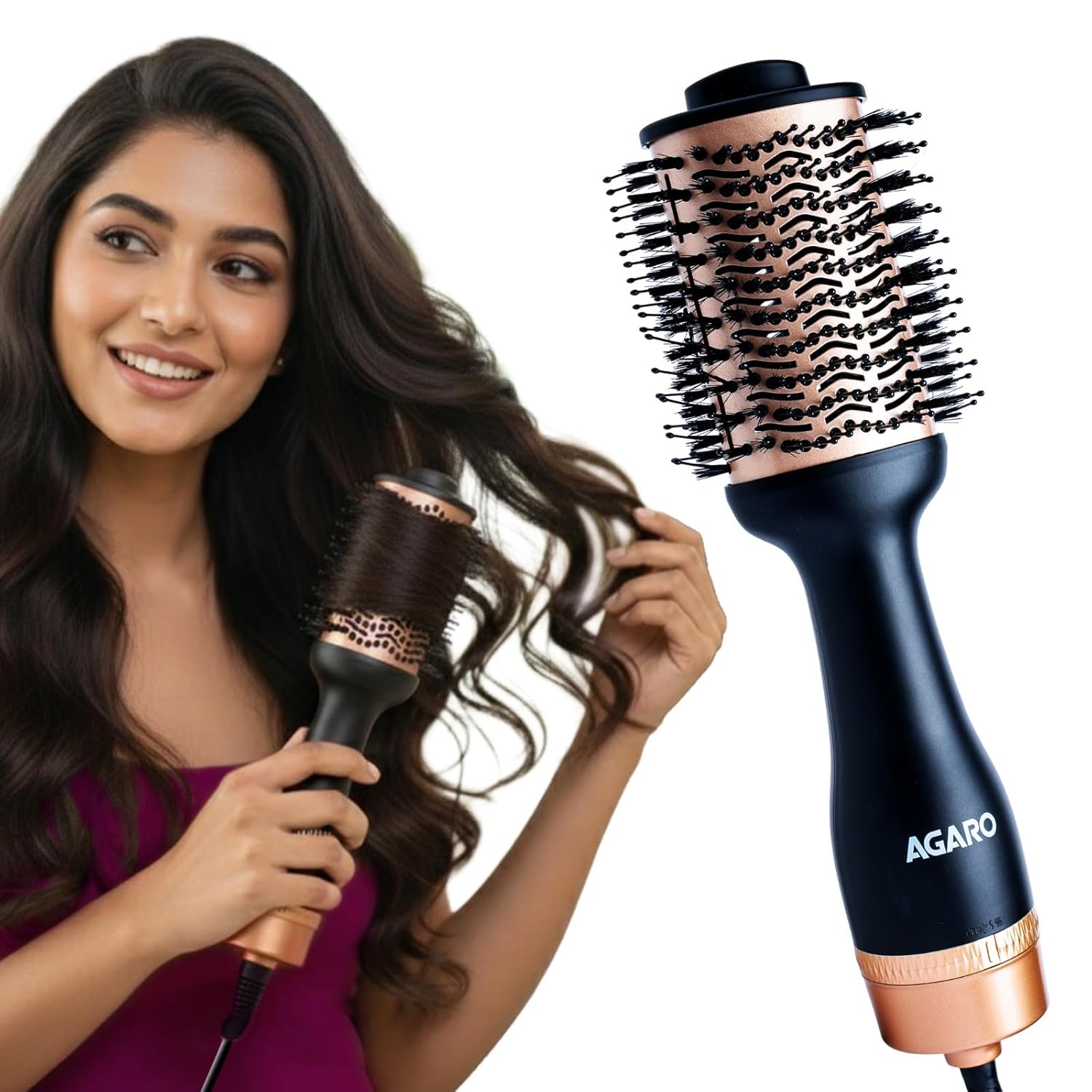 AGARO Hot Air Brush for Hair, Blow Dryer Brush, Volumizer & Styler, 360° Air flow Vent, Oval Barrel for Hair Volume, Charcoal Bristles, Ceramic Coating...