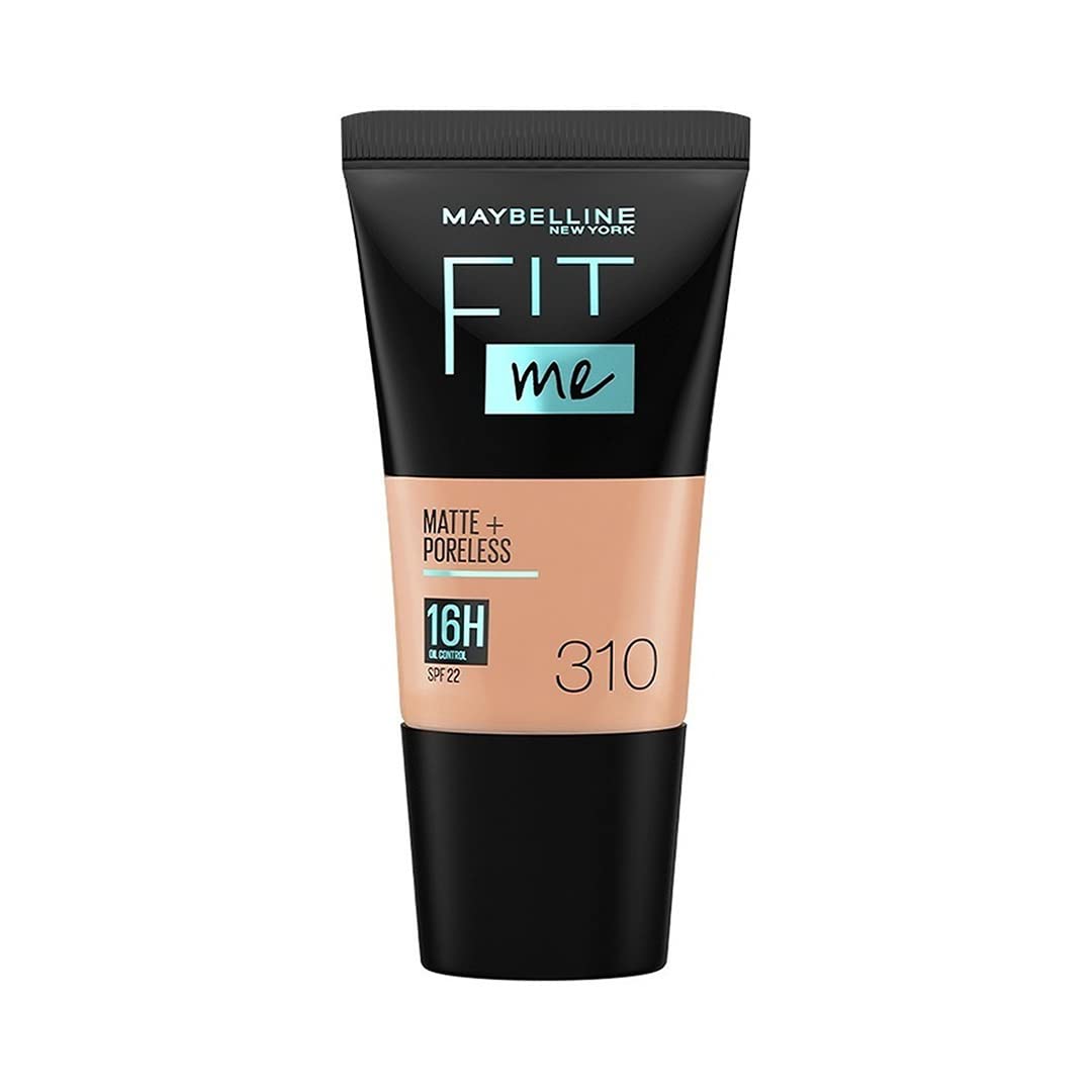 Maybelline New York Liquid Foundation, Matte & Poreless, Full Coverage Blendable Normal to Oily Skin, Fit Me, 310 Sun Beige, 18ml