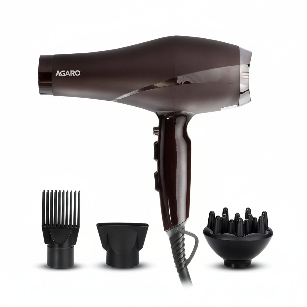 AGARO 2000W AC Professional Hair Dryer with Comb, Concentrator & Diffuser Nozzles, Hot & Cold Air, 16A Plug, 2 Speed & 3 Temperature Settings, Cool Shot, Hair Dryer & Blower for Men & Women HD-1120
