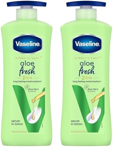 Vaseline Aloe Fresh Body Lotion,24 HR Long Lasting Moisturisation with Aloe Vera extract and Menthol, 600ml (Pack of 2)