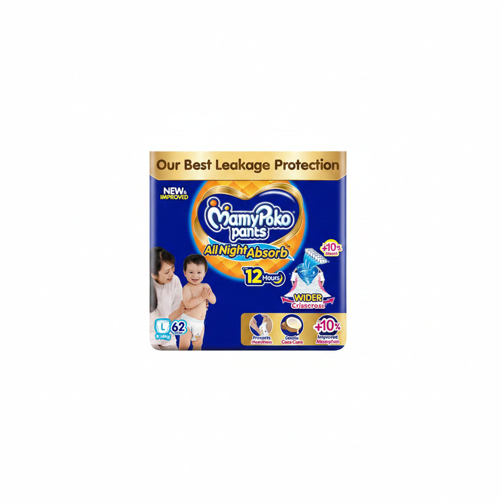 New Mamypoko Pants Premium All Night Absorb| Pant Style Baby Diapers Large Size(L), 62 Count, Ideal for 9-14Kgs|1 Diaper= Upto All Night Absorption now with...