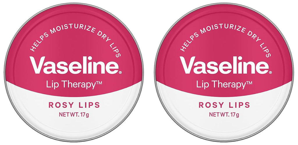 Vaseline Lip Tins Rosy Lips, 17 g | Provides Hydration, Sheer Pink Tint & Glossy Shine (Pack of 2)