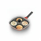Hawkins 30 cm Die-Cast Multi Snack Pan with Glass Lid, Nonstick Mini Uttapam Tawa, Pancake Pan, Red (DCMS30G)
