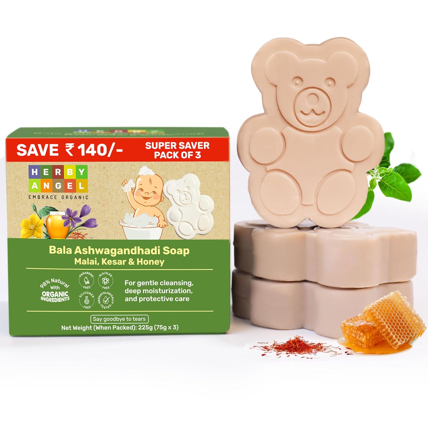 Natural Baby Soap with Tear-Free Formula, 75g (Pack of 3)