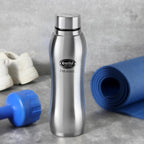 CELLO Aqua Pro Stainless Steel Water Bottle For Office & Daily Use 1000 ml, Silver | Single Wall Freezer & Fridge Safe, Lightweight Leakproof Rustproof Steel Water Bottle For School College Gym Travel