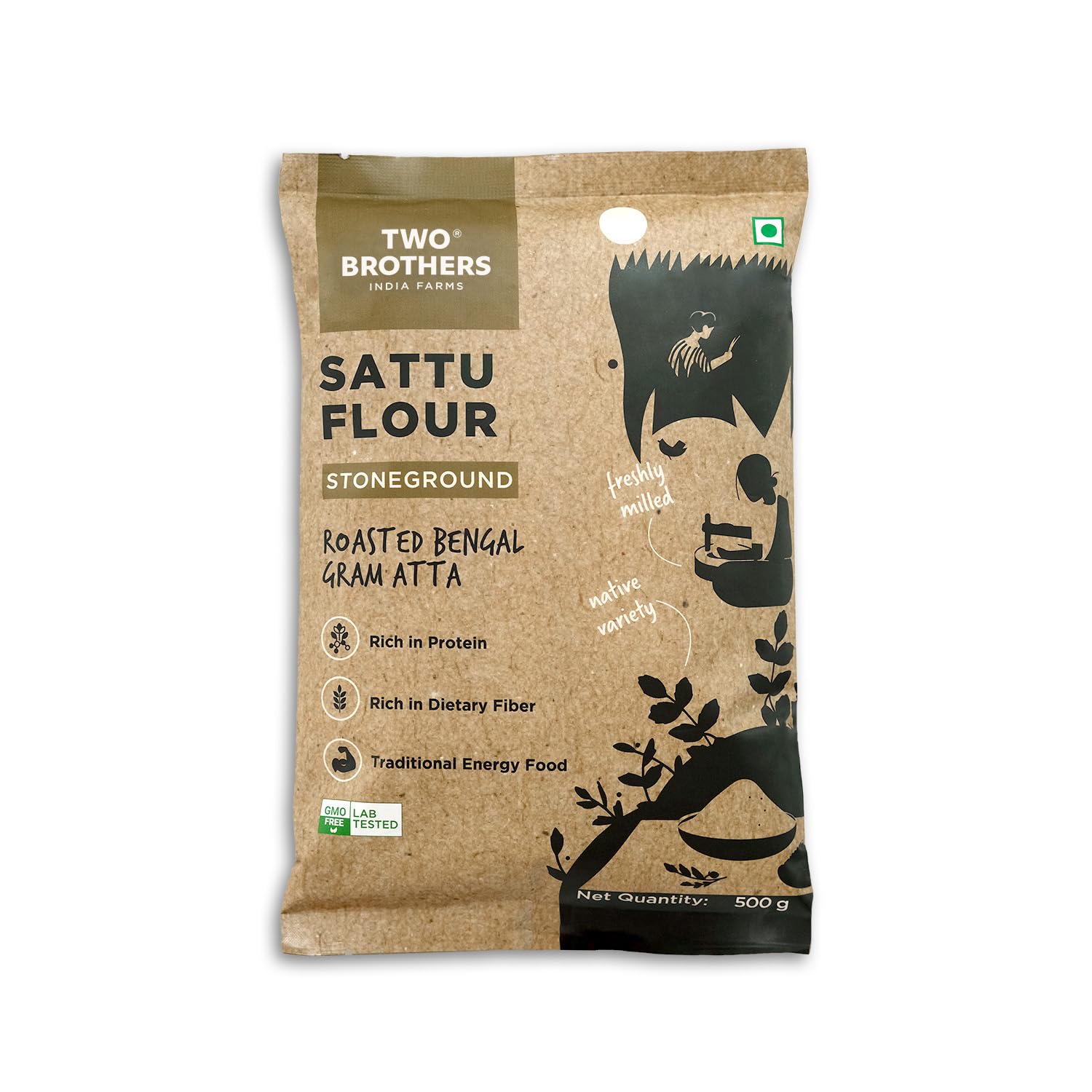 Two Brothers India Farms Sattu Atta (1 kg) | Made Using Bengal Gram | Naturally Gluten Free Chana Sattu | High Protein Bengal Gram Flour | Sattu Drink...