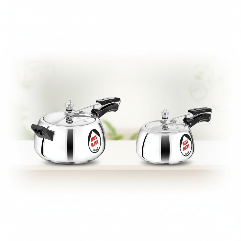 Hawkins Miss Mary Aluminium Inner Lid Handi Pressure Cooker, 3 Litre And 5 Litre, Combo Set, Silver, 3 Liter
