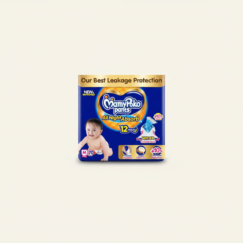 New Mamypoko Pants Premium All Night Absorb| Pant Style Baby Diapers Medium Size(M), 70 Count, Ideal for 7-12Kgs