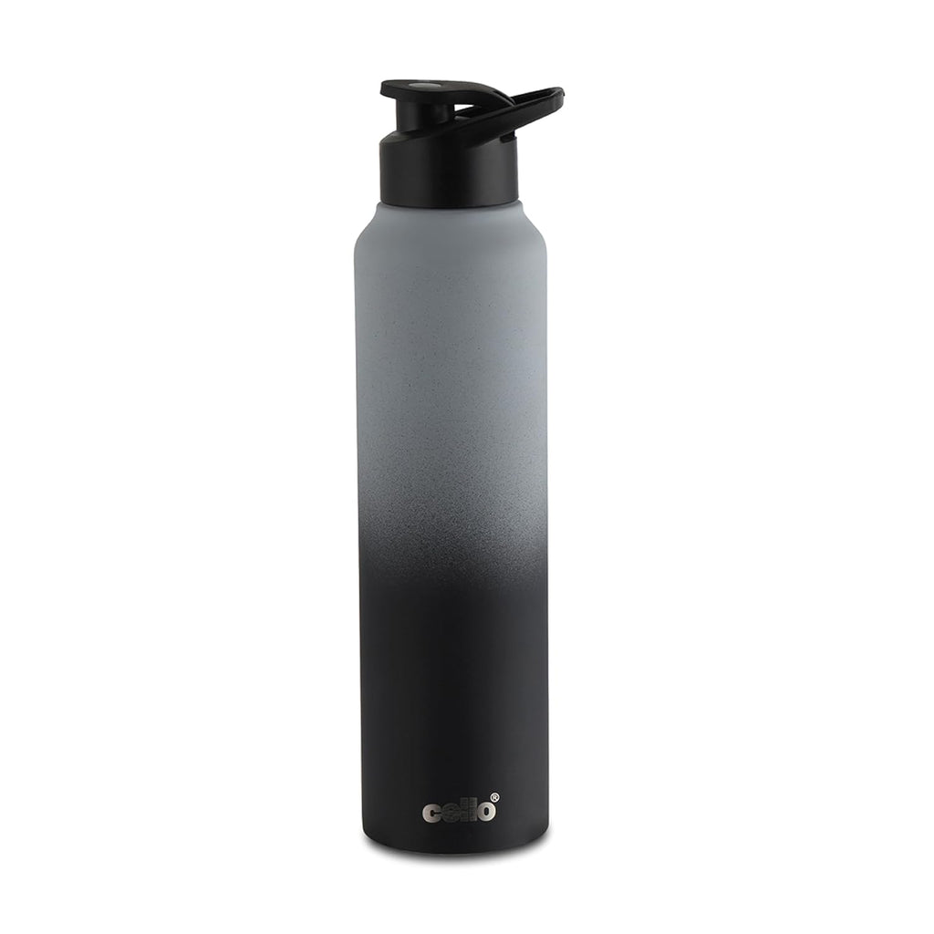 CELLO Aqua Pro Max Stainless Steel Water Bottle 1000 ml Black & Grey | ISI Certified Single Wall Rust & Leakproof Fridge Safe Stylish Easy Grip Colorful Steel Water Bottle For Office & Daily Use