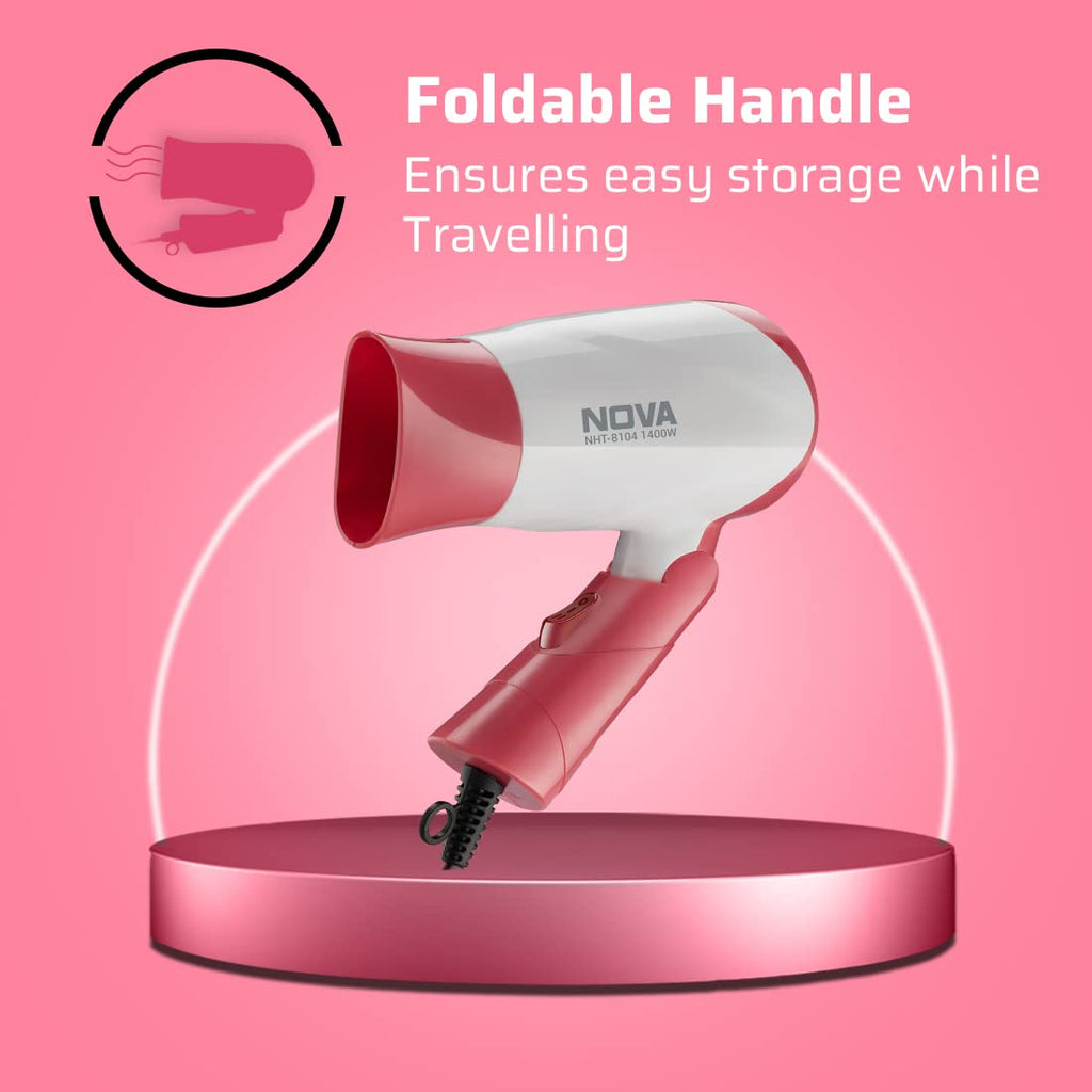 Nova NHP-8104 1400 Watts Compact Hair Dryer ( White/Pink )