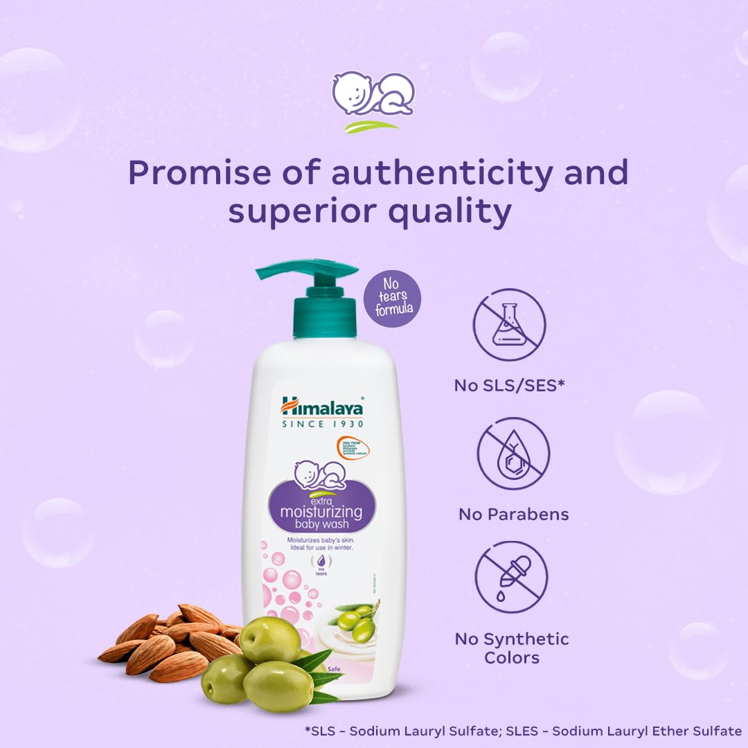 Himalaya Extra Moisturizing Baby Wash with Olive Oil, Aloevera|pH5.5|200ml