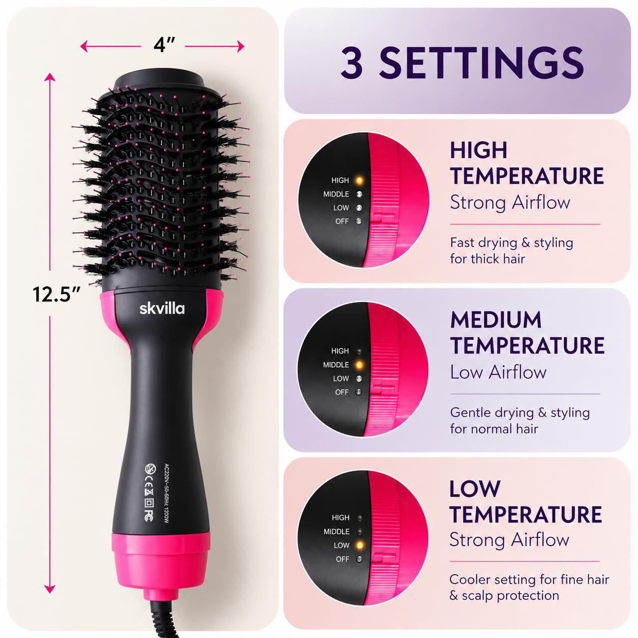 Professional Hot Air Brush One Step Hair Dryer Volumizer Styler Ceramic Tourmaline Ionic Blowout Salon Styler