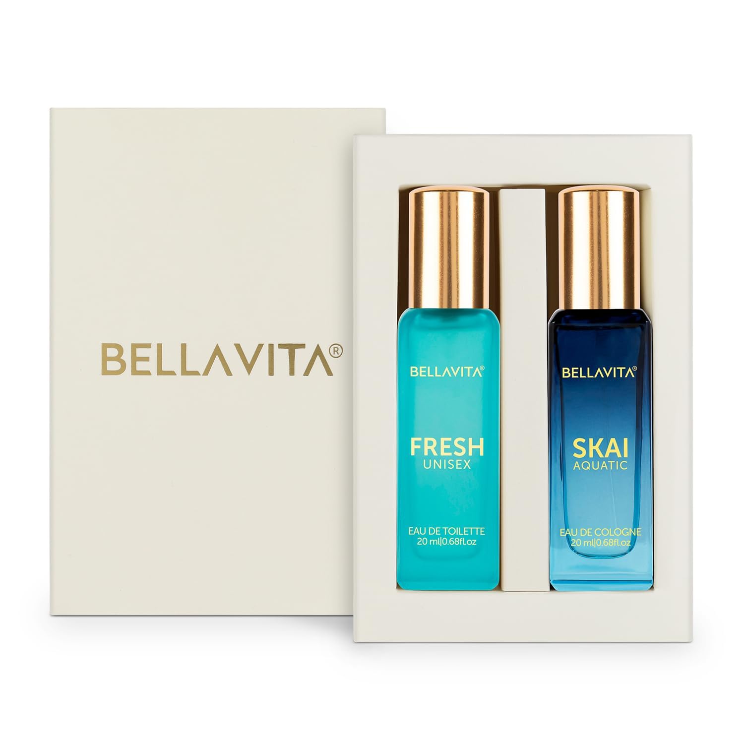 BELLAVITA Skai Aquatic EDC & Fresh EDT | Long Lasting 2x20ml Perfume for Man & Woman | Gifts for Woman | Bergamot, Ylang Ylang, Pink Pepper |...