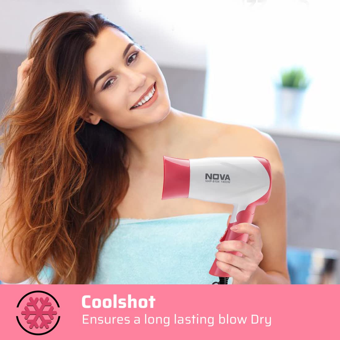 Nova NHP-8104 1400 Watts Compact Hair Dryer ( White/Pink )