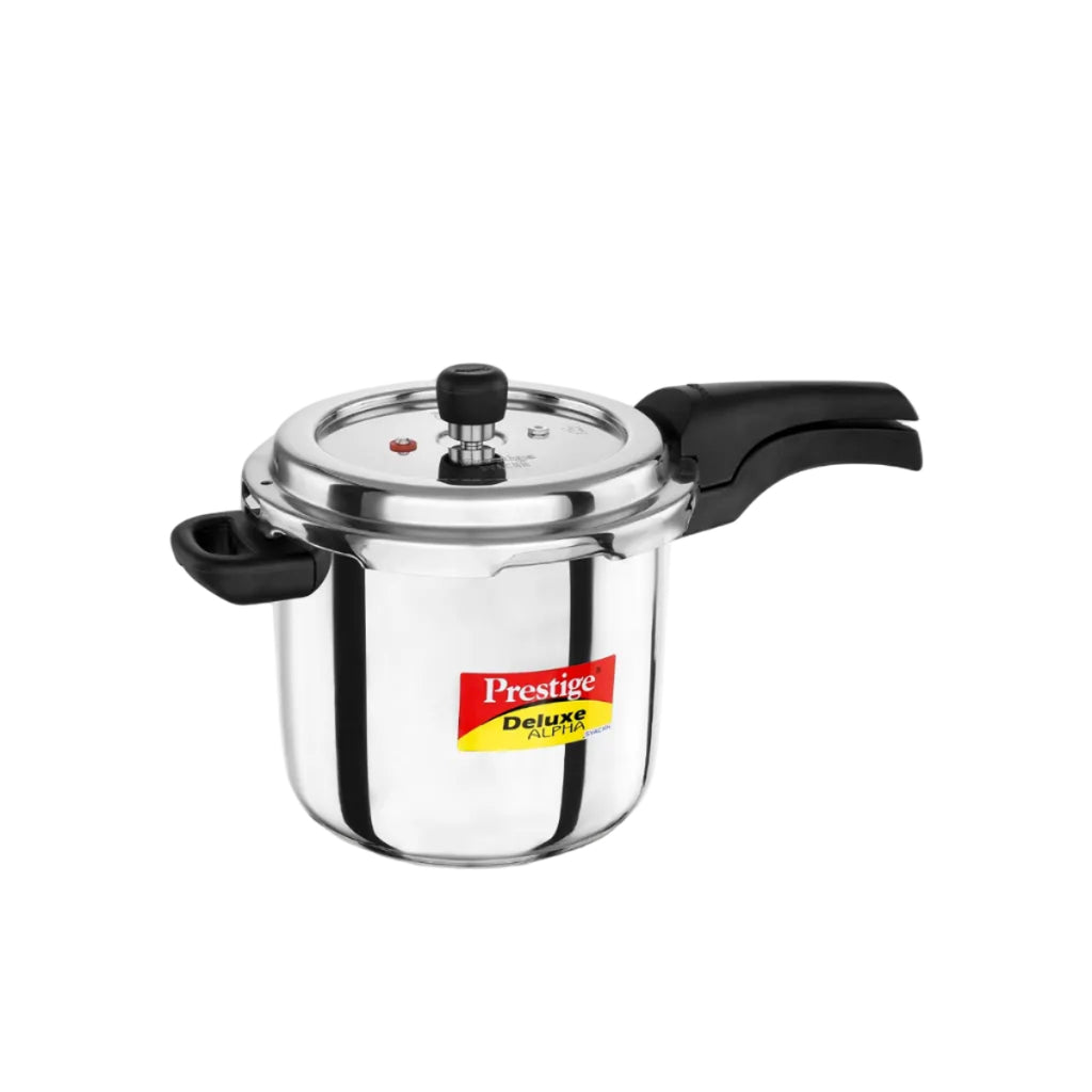 Prestige 5.5 Litre Stainless Steel Deluxe Alpha Svachh Outerlid Pressure Cooker |Deep lid for spillage control|10 years warranty|Gas & Induction compatible|Gasket release system|ISI Certified
