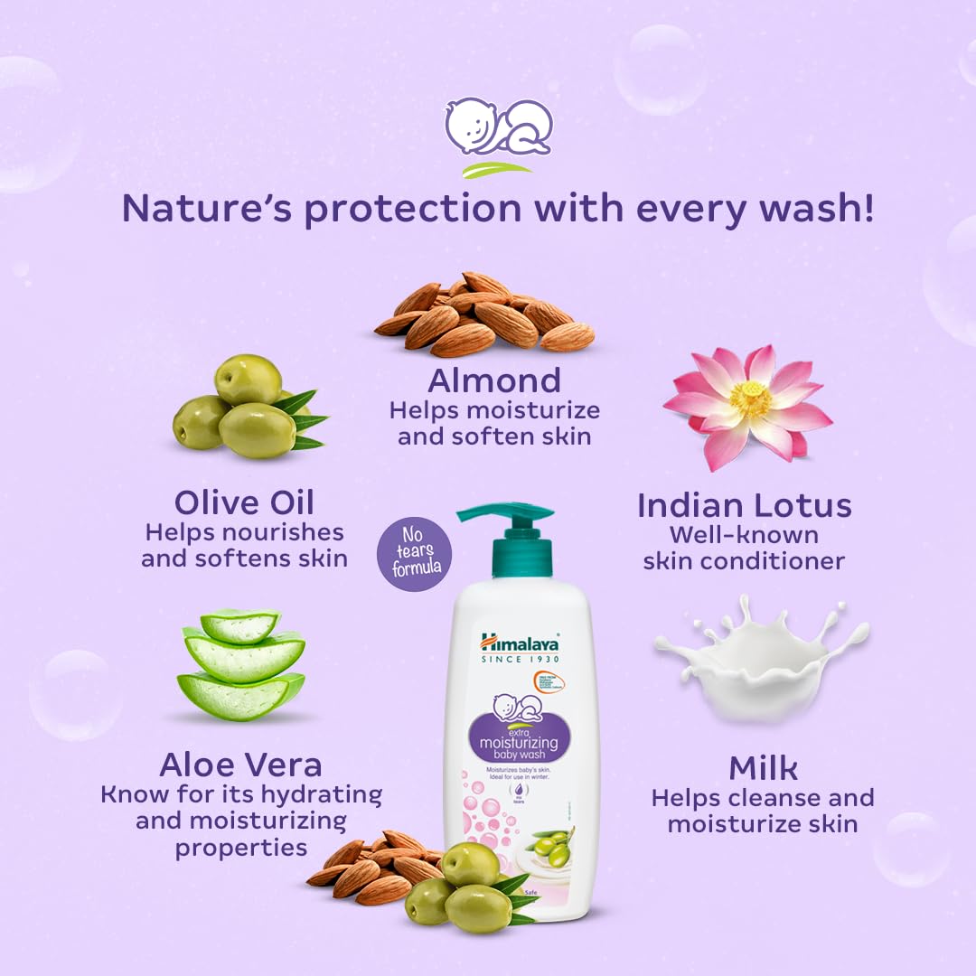 Himalaya Extra Moisturizing Baby Wash with Olive Oil, Aloevera|pH5.5|200ml