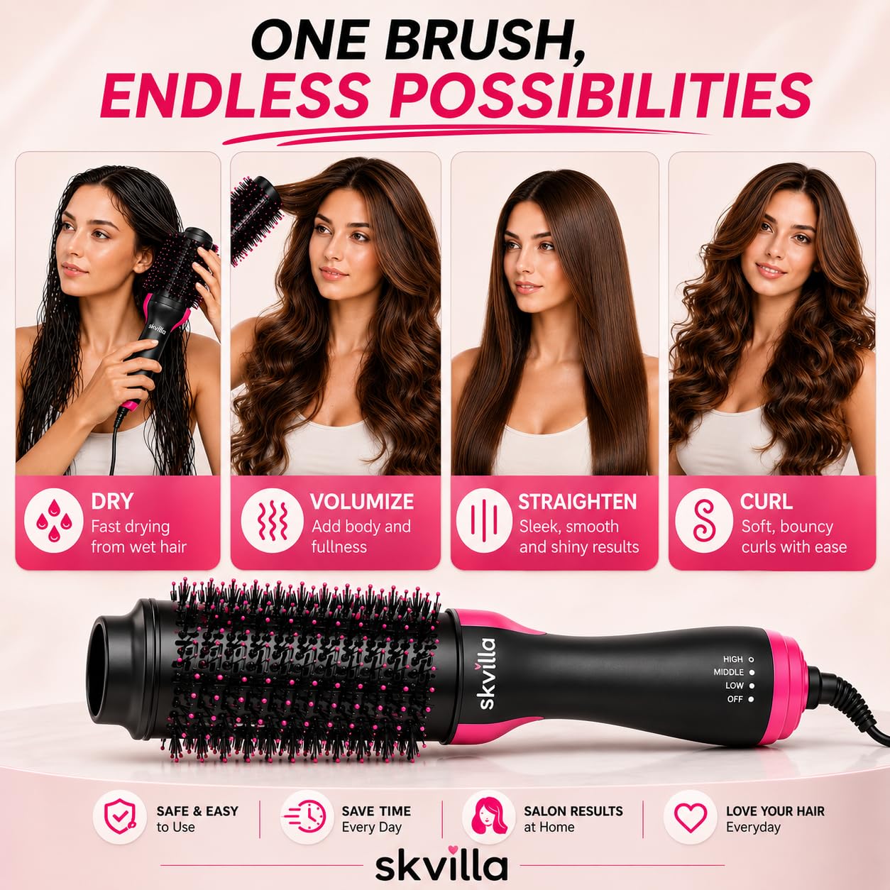 Professional Hot Air Brush One Step Hair Dryer Volumizer Styler Ceramic Tourmaline Ionic Blowout Salon Styler
