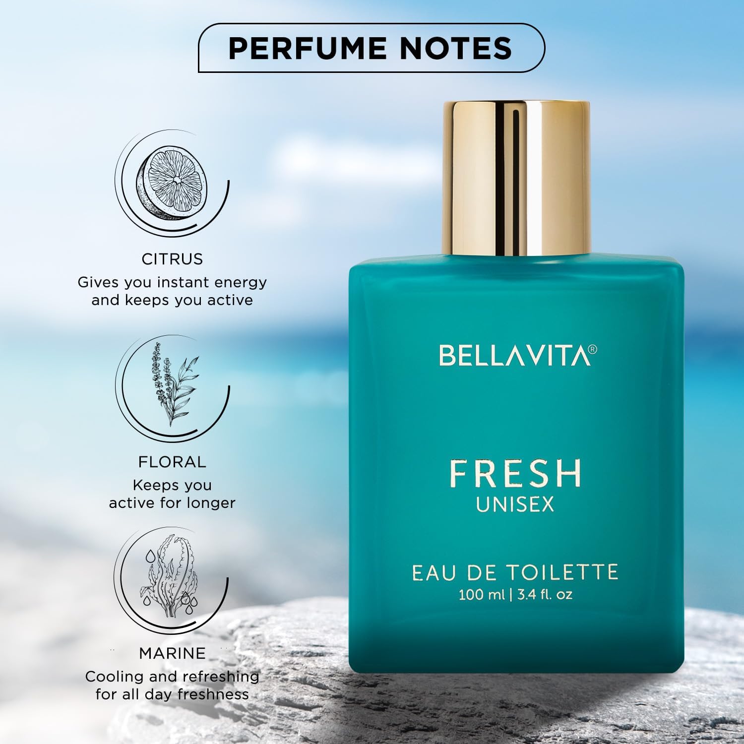 Bella Vita Luxury Fresh Unisex Long Lasting Perfume for Man and Woman | EDT 100ml | Bergamot, Lavender, Ylang Ylang | Citrus, Floral Premium Fragrance for...