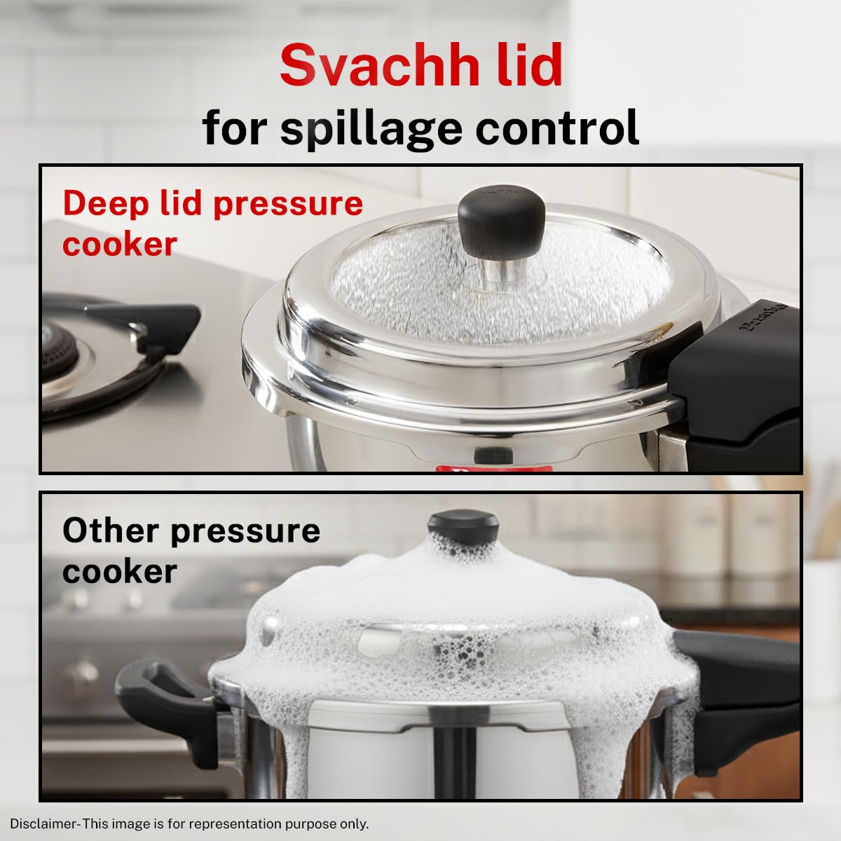 Prestige 5.5 Litre Stainless Steel Deluxe Alpha Svachh Outerlid Pressure Cooker |Deep lid for spillage control|10 years warranty|Gas & Induction compatible|Gasket release system|ISI Certified