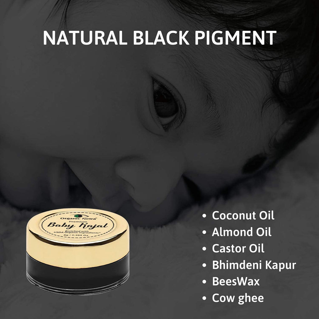 Organic Netra Baby Kajal 8g for Newborns Water-Resistant Smudgeproof Longlasting Enriched with Natural Organic Ingredients Safe for Sensitive Baby Skin No Harmful Chemicals Matte Finish - 8g