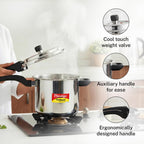 Prestige 5.5 Litre Stainless Steel Deluxe Alpha Svachh Outerlid Pressure Cooker |Deep lid for spillage control|10 years warranty|Gas & Induction compatible|Gasket release system|ISI Certified